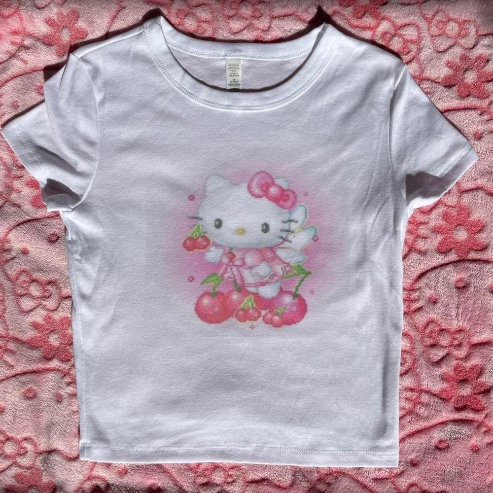 Trendy Hello Kitty 'I ❤️ Deftones' Tank Top - Cute Hello Kitty Cherry Hearts - Picture 2 of 3
